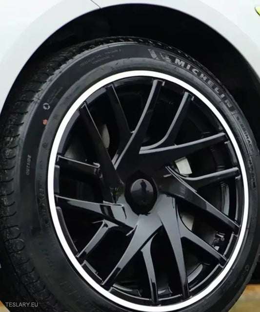 18" Tesla 3 Highland Full Rim Bright White / Black Wheel Cover -TESLARY.IE Tesla Shop Europe