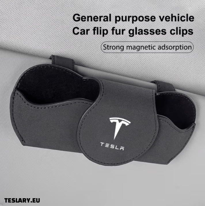 Tesla Glasses Case Sun Visor Glasses Holder With Tesla Logo Colour Black